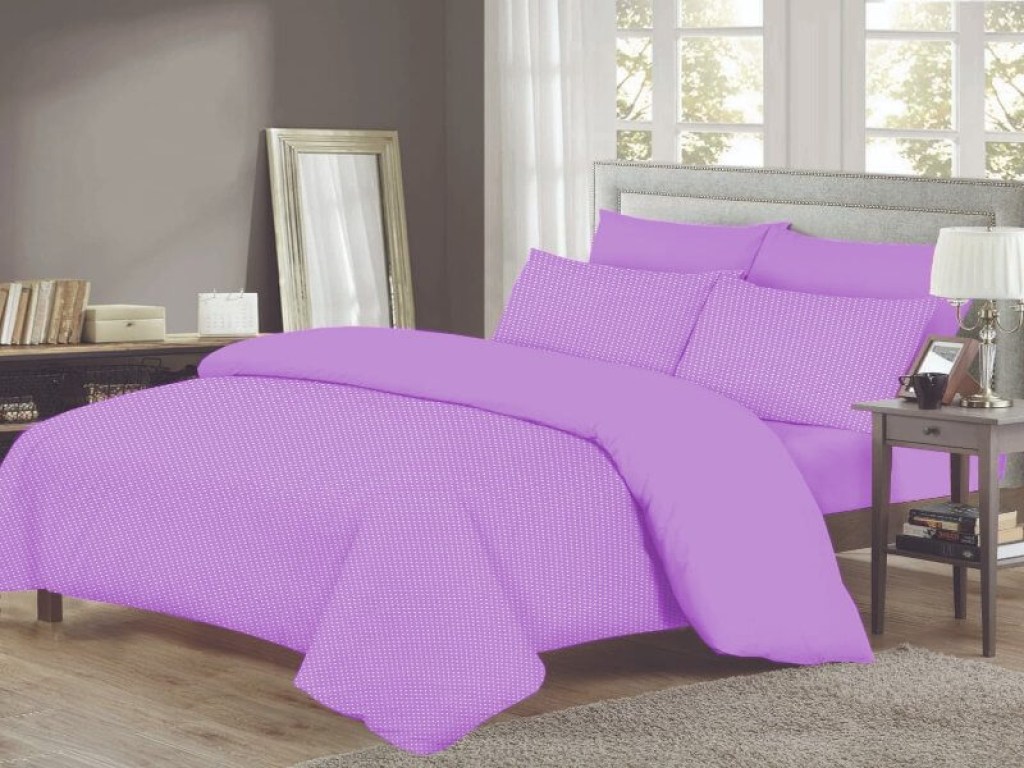 Σετ Σεντόνια Με Λάστιχο Βαμβακερά Βιολετί Πουά Γαρύφαλλο | Γαρύφαλλο - Λευκά Είδη